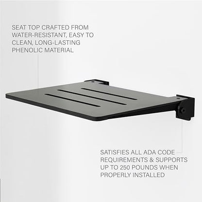 Seachrome 18 inch Silhouette Slimline Folding Wall Mount Shower Bench Seat, Gray Seat with Matte Black Frame - color: Gray Seat With Matte Black Frame