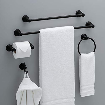 Franklin Brass 5-Piece Matte Black Bathroom Set (2) Towel Racks, Ring, Toilet Paper Holder, Hook | Kinla Bath Accessories - color: Matte Black, style: 5-Piece Bath Accessory Set
