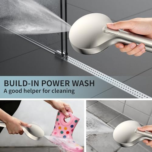Brushed Nickel Handheld Shower Head, 9 Spray Modes High Pressure Showerhead | 71 Inch Kink-free Hose, Power Wash for Low Pressure Homes, Pet Tub Tile Cleaning - color: Brushed Nickel- 4.53 Inch