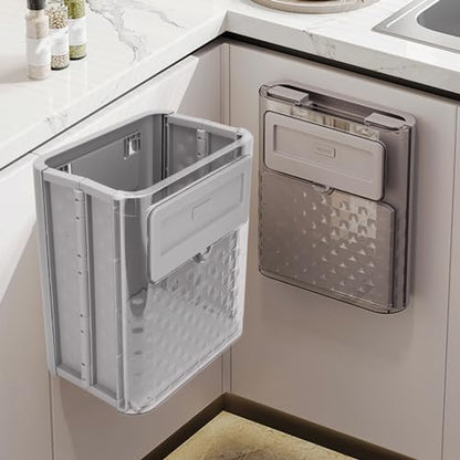 Kitchen Trash Can, 2.4 Gallons Foldable Hanging Garbage Bin, Multifunctional Wall Mounted Small Trash Can - Plastic Collapsible Waste Bin with Lid for RV Office Bathroom Office