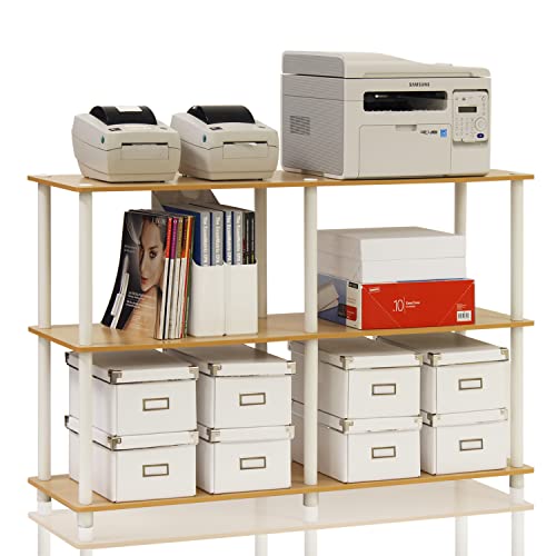 Furinno TURN-N-TUBE Storage Shelves, 3-Tier 47.4 Wide Book Shelf, Corner Shelf, Toolless Open Shelves, for Organization and Storage, Living Room, Garage, Home Office, Beech - color: Beech/White, style: Plastic Pole 2 x 2