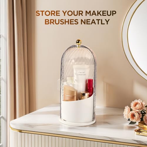 3 Slots Rotating Toothbrush Holders with Lid for Bathroom | Coverd Tooth Brush Holders for Countertop, Concealed Makeup Brush Holder, Toothpaste Holder-White - color: White