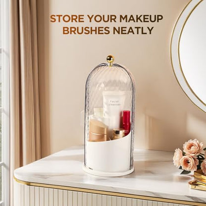3 Slots Rotating Toothbrush Holders with Lid for Bathroom | Coverd Tooth Brush Holders for Countertop, Concealed Makeup Brush Holder, Toothpaste Holder-White - color: White