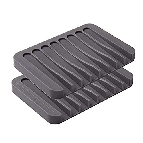 2PCS Soap Dish Holder, Premium Silicone Soap Dishes for Shower Bathroom Kitchen Sinks， Soap Tray Saver Drainer, Self-draining Waterfall, Non-Slip Design, Easy Cleaning (Gray) - color: Gray