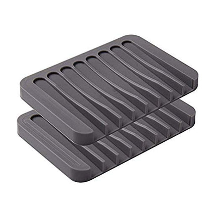 2PCS Soap Dish Holder, Premium Silicone Soap Dishes for Shower Bathroom Kitchen Sinks， Soap Tray Saver Drainer, Self-draining Waterfall, Non-Slip Design, Easy Cleaning (Gray) - color: Gray
