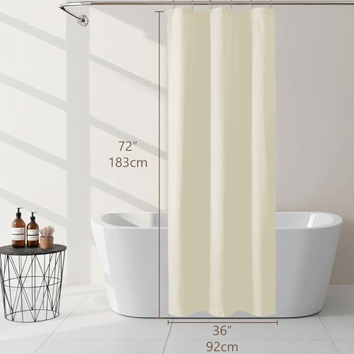 Cream Stall Shower Curtain 36 x 72 Inch, Textured Soft Fabric Waffle Narrow Size Modern Shower Small Curtain for Bathroom Hotel, Machine Washable, Water Resistant, 36Wx72L Inches - color: Cream, size: 36"W x 72"L (Pack of 1)