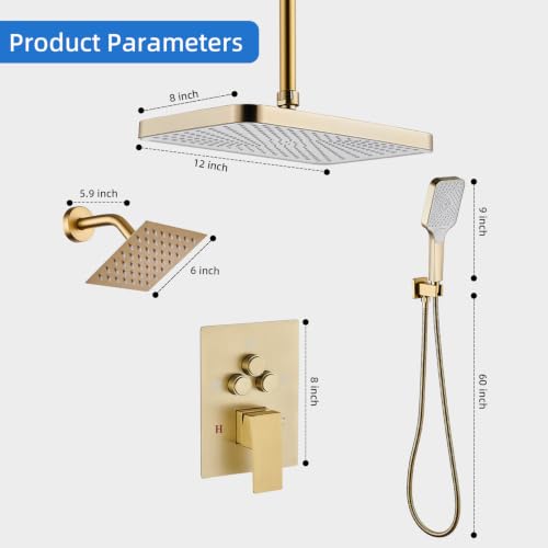 Shower Faucet Set With Handheld Shower Head Gold | Rain shower Head With Handheld Sprayer - color: Glod