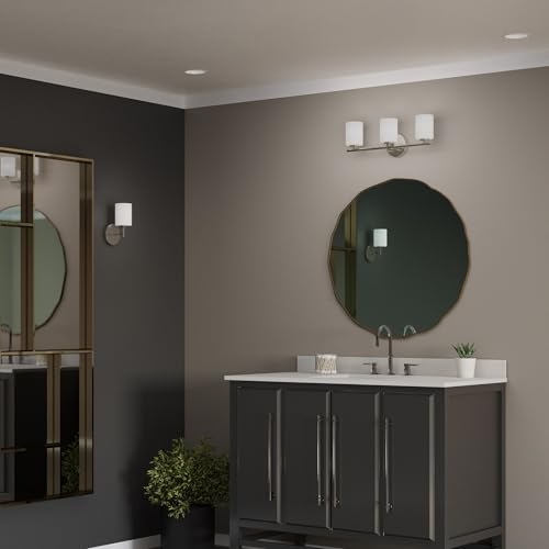 Replay Collection 3-Light Etched White Glass Modern Bath Vanity Light Brushed Nickel - color: Brushed Nickel, size: 3-Light