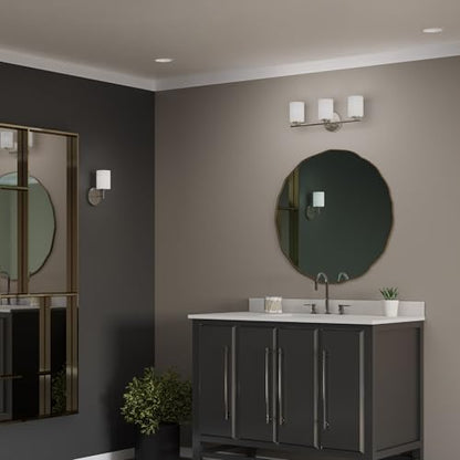 Replay Collection 3-Light Etched White Glass Modern Bath Vanity Light Brushed Nickel - color: Brushed Nickel, size: 3-Light