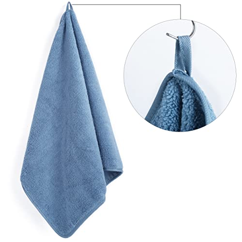 POLYTE 330 GSM Poly Blend Microfiber Quick Dry Hand Towel, 16x30 in | 4 Pack, Oversize, Lint Free, Hanging Loop - color: Blue