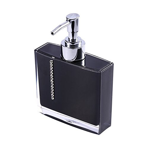 Bathroom Accessory Set, 5Pcs Black Modern Countertop Bath Decor Set with Soap Dispenser, Toothbrush Holder, 3 Tumblers & Soap Dish, Resin High-Gloss for Home, Hotel, Guest Bath