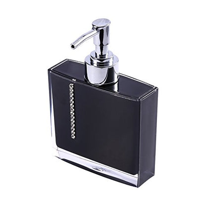 Bathroom Accessory Set, 5Pcs Black Modern Countertop Bath Decor Set with Soap Dispenser, Toothbrush Holder, 3 Tumblers & Soap Dish, Resin High-Gloss for Home, Hotel, Guest Bath