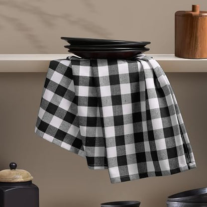 4 Pack Gingham Buffalo Check Kitchen Dish Towels 100% Cotton 16x26 Inches - Super Absorbent Quick Drying Hand Tea Towels, Restaurant Cleaning Towels with Hanging Loop, Black White - color: Black - Gingham Plaid, size: 16 X 26 - 4 Pack