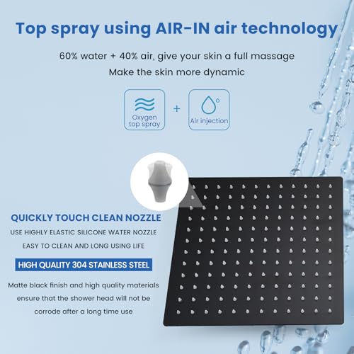 Airuida 12 Inch Matte Black Shower Faucet Set,Rainfall Shower System | Ceiling Shower Head,Male Thread Rough-in Valve,Ceiling Mount,Single Handle - color: Matte Black, size: 12 Inch