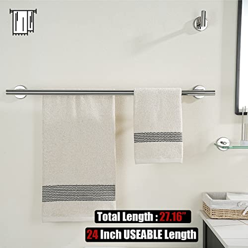 JQK Chrome Towel Bar, 24 Inch 304 Stainless Steel Thicken 0.8mm Double Bath Towel Rack for Bathroom, Towel Holder Polished Chrome Wall Mount, Total Length 27.16 Inch, TB100L24-CH - color: Polished Chrome, size: 27 Inch