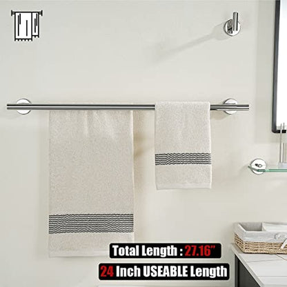 JQK Chrome Towel Bar, 24 Inch 304 Stainless Steel Thicken 0.8mm Double Bath Towel Rack for Bathroom, Towel Holder Polished Chrome Wall Mount, Total Length 27.16 Inch, TB100L24-CH - color: Polished Chrome, size: 27 Inch