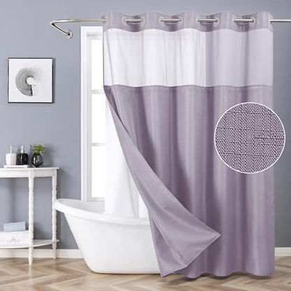 eachope Lavender No Hook Shower Curtain with Snap-in Fabric Liner Set,Slub Textured Fabric Shower Curtains for Bathroom,Hotel Style Modern Shower Curtain,Water Repellent & Washable,71x74(72) - color: Lavender, size: 71"W x 74"L (Pack of 1)