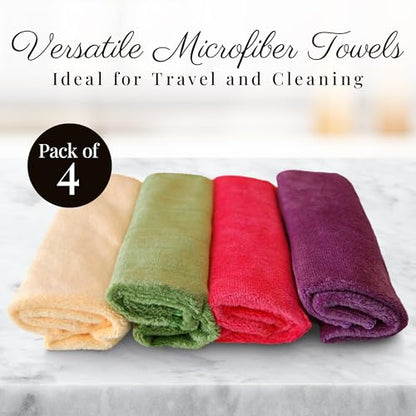 EcoSol Designs - Microfiber Towels, Cleaning & Drying Must-Have, Soft, Thick Dry/Wipe for Personal/Home/Office/Car Use, 4 12x12 Microfiber Towels with Hanging Loops in Purple, Pink, Green and Yellow - color: Purple, Pink, Green, Yellow