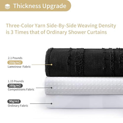 Black Shower Curtain Boho, Cotton Blend Waffle Shower Curtains Textured, Fabric Shower Curtain for Bathroom, Hotel, Washable,72 x 72 - color: Black, size: 72"W x 72"L (Pack of 1)