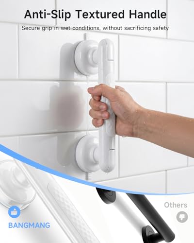Upgraded Suction Shower Handle with Anti-Slip, 2 Pack Grab Bars for Shower and Bathroom, Heavy Duty Removable Safety Grip Handrails Grab Bars for Bathtubs, No Drilling & Waterproof, White - color: White