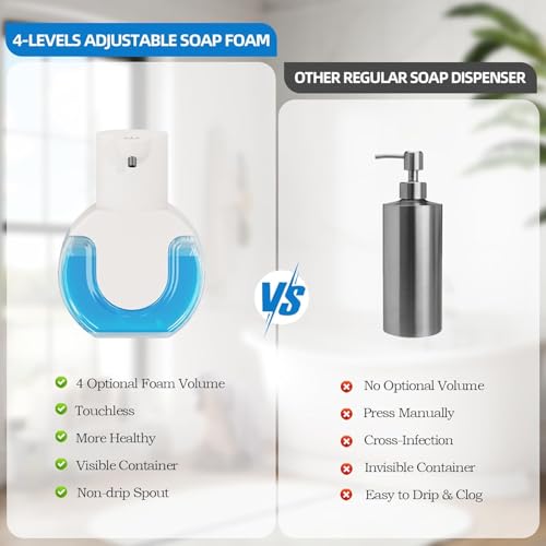 2Pack Automatic Soap Dispenser Touchless, Rechargeable Foaming Soap Dispenser,15oz/420ml Smart Hand Soap Dispensers,4-Level Adjustable,Wall Mount for Bathroom Kitchen Dish Soap(White, Foam) - color: 2 Pack-white 02, style: Foam