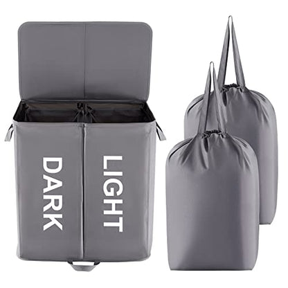Lifewit 136L Double Laundry Hamper with Lid and Removable Laundry Bags, Large Divided Hamper, Collapsible 2 Section Laundry Basket with Handles for Bedroom, Bathroom, College Dorm, Laundry Room, Grey - color: Grey