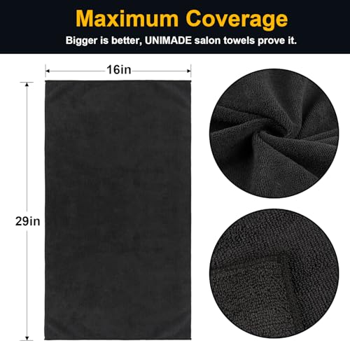 UNIMADE Salon Towels 2 Pack, Microfiber Hair-Drying Cloth Barber Towels | (16x29 inches) Super Soft Black Hand Cloth for Gym, Bath, Spa Use and Home Beauty Care(Not Bleach Proof) - color: Black, size: 2PK