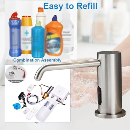 Automatic Soap Dispenser for Kitchen, Electric Soap Dispenser Built in Sink | Touchless Liquid hand Soap Dispenser with 1000ml Bottle, Infrared Sensors Soap Dispenser for Business Bathroom Brushed Nickel - color: Brushed-liquid