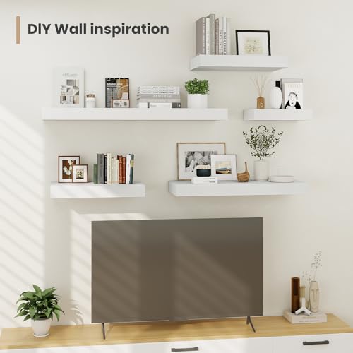 Heimlove 12 Inch Deep Floating Shelves,12 Inch Wide Small Wall Shelves Set of 2, 2 Inch Thick Invisible Wall Mounted Shelves for Bathroom Bedroom Nursery,White - color: White, size: 12"W x 12"D x 2"H, Set of 2