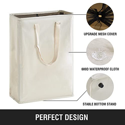 45L Slim Laundry Hamper with Adjustable Long Handles & Mesh Top, Beige | Small Laundry Baskets with Mesh Top, Narrow Dirty Clothes Hamper for Bedroom, Closet, and Bathroom - color: Beige, size: 45L