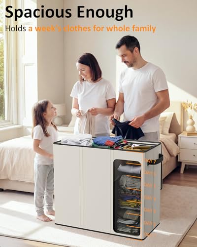 Optish 180L Laundry Hamper 3 Section, Large Laundry Hamper with Lid, Dirty Clothes Hampers with 3 Inner Bags, Laundry Basket Organizer for Laundry, Bedroom, Bathroom, Hamper 3 Compartment, White - color: White