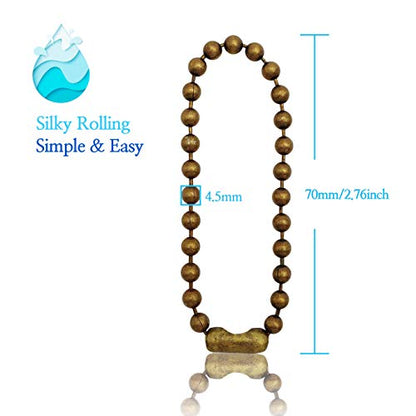 Antique Brass Shower Curtain Hooks, 6 Inch Ball Chain Design, 12 Pack Rust-Resistant Metal Curtain Rings for Bathroom Rods, Heavy Duty 4.5mm Shower Curtain Hangers - color: Antique Brass, size: 6 Inch