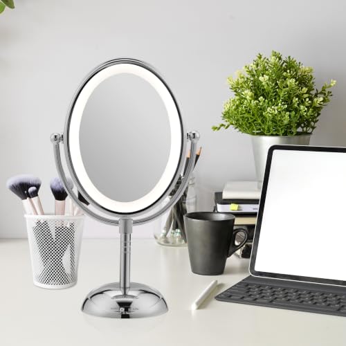 Conair Lighted Makeup Mirror, LED Vanity Mirror, 1X/7X Magnifying Mirror, Double Sided, Battery Operated in Polished Chrome - size: 4.7"L x 8"W, style: Battery Operated