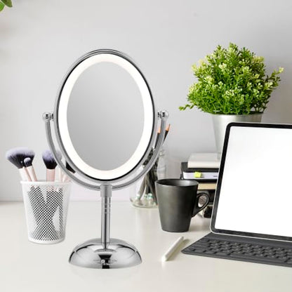 Conair Lighted Makeup Mirror, LED Vanity Mirror, 1X/7X Magnifying Mirror, Double Sided, Battery Operated in Polished Chrome - size: 4.7"L x 8"W, style: Battery Operated