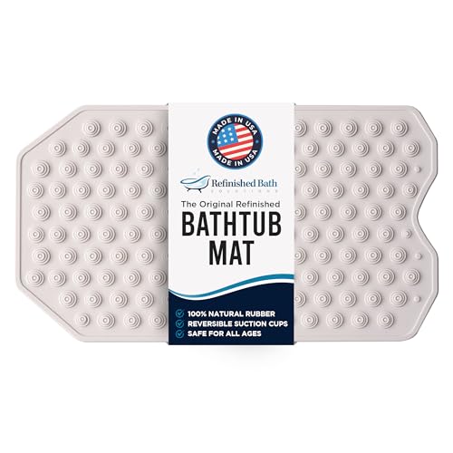 The Original Refinished Bathtub Mat - No Suction Cup Bath Mat, Designed for Textured and Refinished Bathtubs Made of Rubber Not Cheap Plastic, Great for Children and Elderly (White)