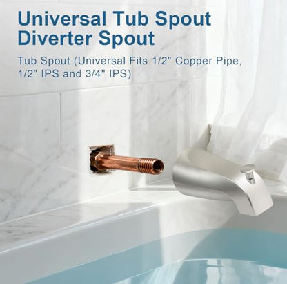 Universal Tub Spout for 1/2" Copper Pipe, 1/2" IPS and 3/4" IPS, Bathtub Faucet with Diverter and Adapter and Hex Wrench (Brushed Nickel) - color: Brushed Nickel