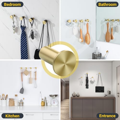 SAYAYO Brushed Gold Towel Hooks for Bathrooms, Heavy Duty Wall Hooks | Modern Coat Hook, SUS 304 Stainless Steel Robe Hook, 4 PCS - color: Gold