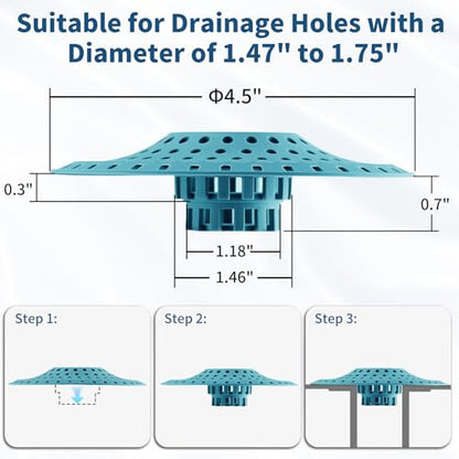 3Pcs Silicone Hair Catcher Shower Drain for Bathtub & Sink Trap/Strainer | 3 Pack Anti-Clog Collapsible Tub Protector Cover, Pet Hair Stopper fit 1 1/2" to 1 5/8'' Bathroom, Shower Stall & Sink Drains - color: Light Blue