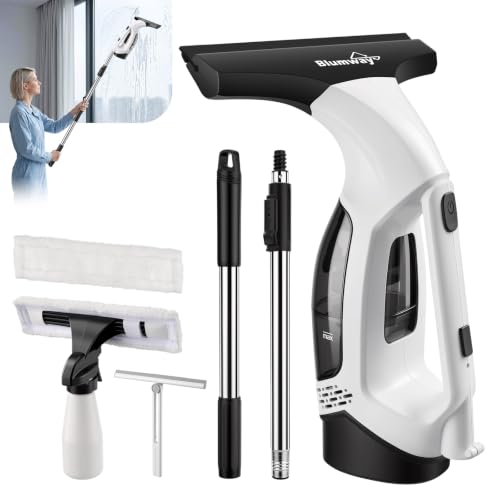 Cordless Window Vacuum Squeegee, 4000mAh Electric Window Cleaner Tool, Window Cleaning Kit with Shower Squeegee & Extension Pole for Shower Glass, Mirror, Door, Car