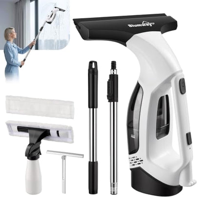 Cordless Window Vacuum Squeegee, 4000mAh Electric Window Cleaner Tool, Window Cleaning Kit with Shower Squeegee & Extension Pole for Shower Glass, Mirror, Door, Car