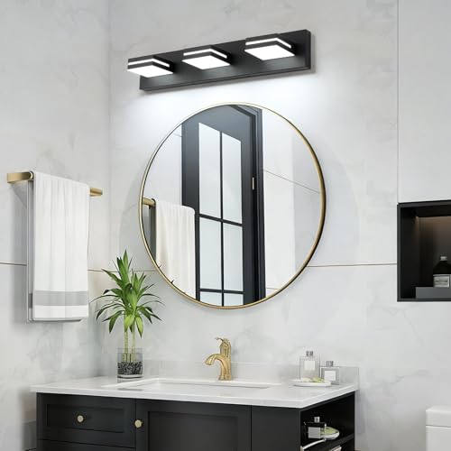 SineRise LED Modern Bathroom Vanity Light Fixtures, Modern Acrylic Bathroom Wall Lighting Fixtures Over Mirror, 3-Light, 24-Inch, Black, White - color: Black, White, size: 3-Light, 24-Inch