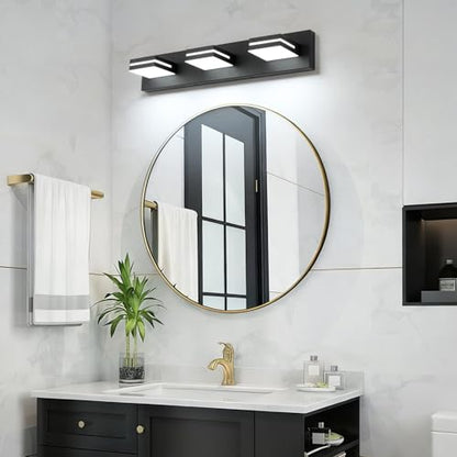 SineRise LED Modern Bathroom Vanity Light Fixtures, Modern Acrylic Bathroom Wall Lighting Fixtures Over Mirror, 3-Light, 24-Inch, Black, White - color: Black, White, size: 3-Light, 24-Inch