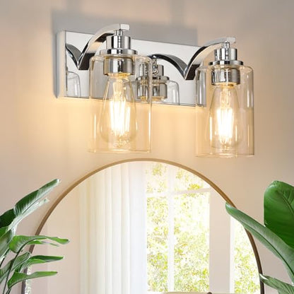 2-Light Bathroom Light Fixtures Modern Chrome Vanity Lights | Easy to Install Clear Glass Shades, Wall Mount Up or Down, E26 Socket, Hardwired, 125V - color: Chrome, size: 2 Lights