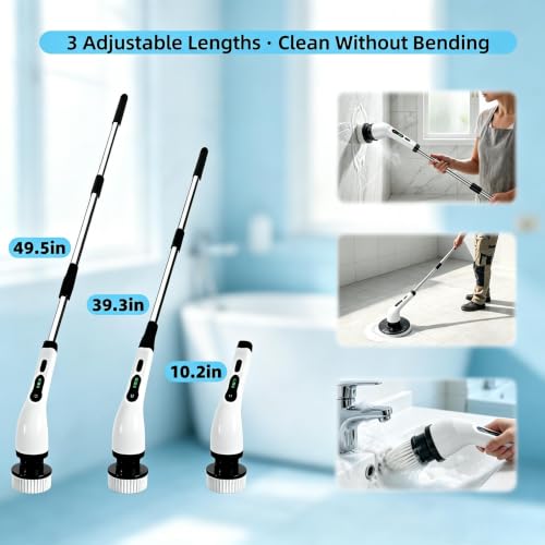 Electric Spin Scrubber, 6 Replaceable Heads,IPX7,Telescoping Handle | Cordless & Rechargeable, 2-Speed Powerful Scrubbing, Perfect for Bathroom, Kitchen & Car Cleaning