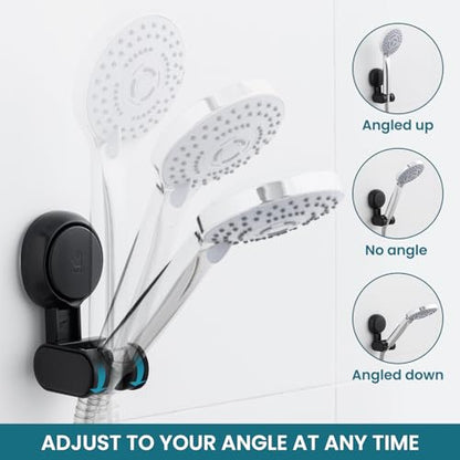 TAILI Shower Head Holder Suction,Adjustable Height & Angle,Universal,Black | bathroom handheld shower wand bracket,no-drill removable waterproof,round,plastic,wall mounted,kids,pets,4.5" - color: Black, size: Round
