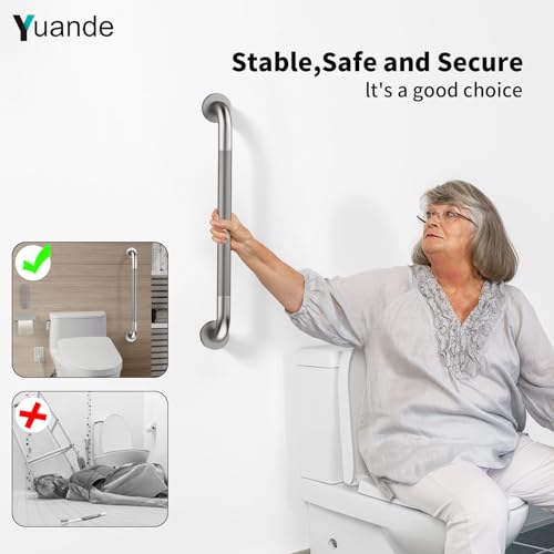 24 Inch Anti Slip Shower Grab Bar,YuanDe Brushed Nickel Bath Grab Bar | Stainless Steel Knurled Bathroom Safety Rail, Shower Handrail Support, Handicap Elderly Balance Assist Handles-1.25" Diameter - color: Brushed Nickel, size: 24inch-1 Pack