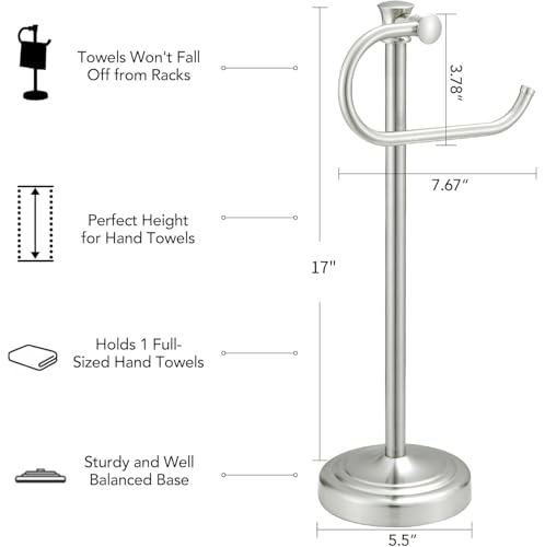 17 Inch Brushed Nickel Stand Towel Bar Hanger Hand Towel Bar Bathroom Vanity Countertop Towel Holder Free Standing Stainless Steel Towel Ring Hardware Accessories Towel Rack - color: Brushed Nickel