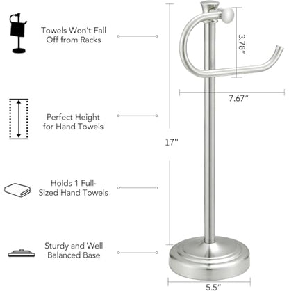 17 Inch Brushed Nickel Stand Towel Bar Hanger Hand Towel Bar Bathroom Vanity Countertop Towel Holder Free Standing Stainless Steel Towel Ring Hardware Accessories Towel Rack - color: Brushed Nickel