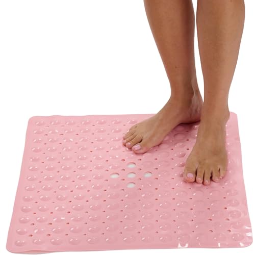 ENKOSI Square Shower Mat – 21 x 21 Inch Non-Slip Mat with Suction Cups and Drain Holes – Anti-Slip Square Bathroom Bathtub Shower Mats for Inside Shower (21x21 Baby Pink) - color: Baby Pink