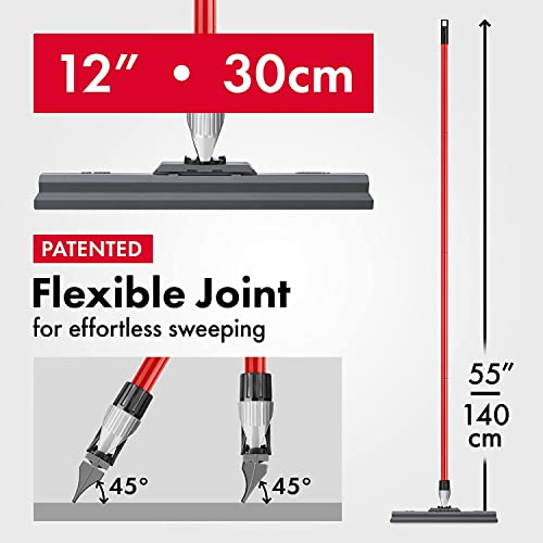 Silicone Floor Squeegee with 55-Inch Long Handle, 12-Inch Single Cast Silicone Blade, 360° Swivel Joint - Multifunction Floor Squeegee for Garage, Concrete Floor, Shower Floor, Glass Windows - size: 12 Inch Blade - 4 Piece Handle
